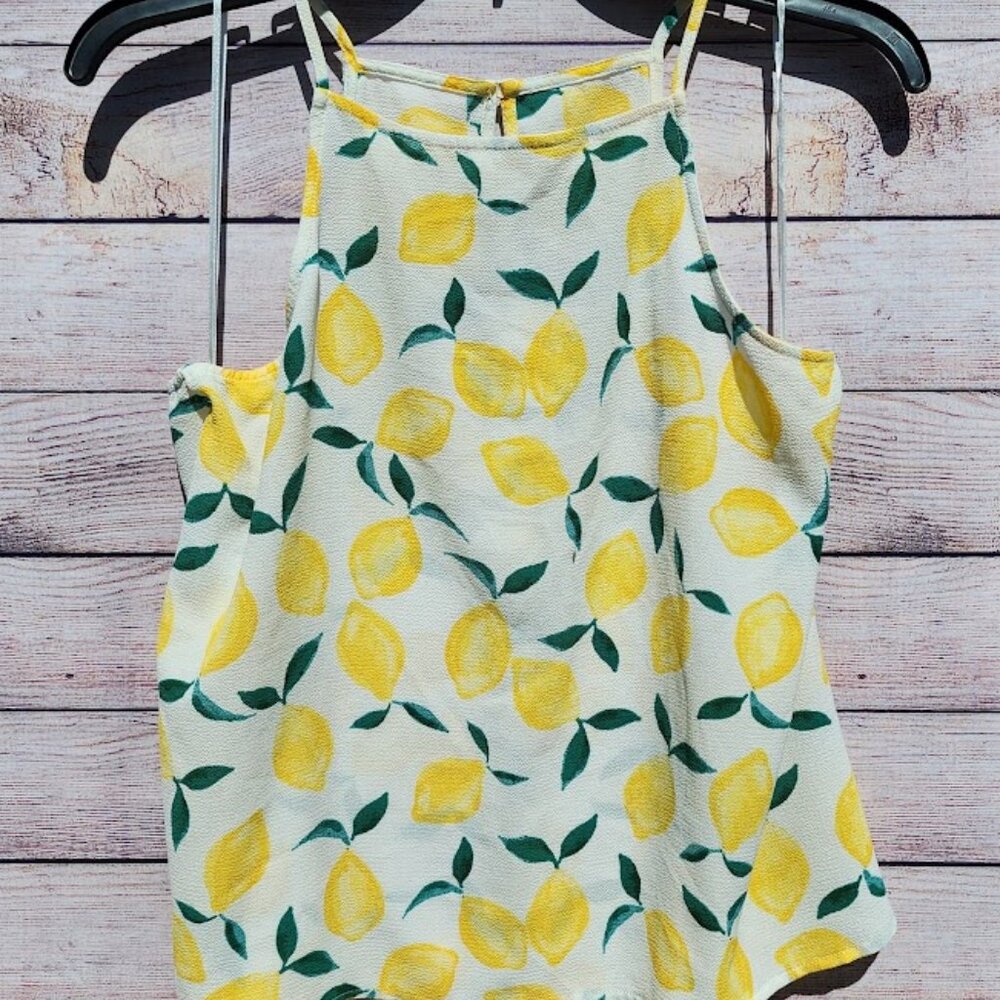 Pink Rose brand Lemon Print Medium Spaghetti Strap Camisole Blouse Lightly Used